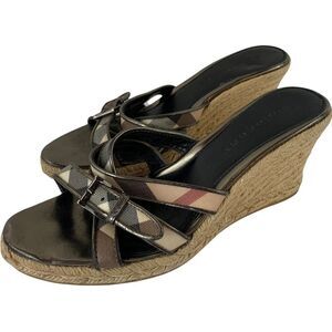 Womens Burberry Nova Check Espadrille Wedge Slip On Sandal Size 39 US 8